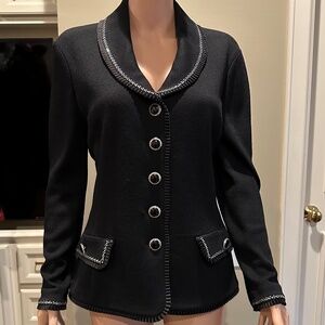 St. John’s Collection evening black jacket with rhinestone/silver trim size 8